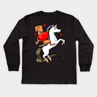 Labrador Retriever Dog Riding Unicorn Kids Long Sleeve T-Shirt